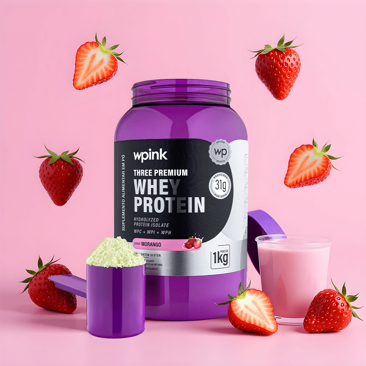 three premium whey protein morango 3W - (1kg) - wp
